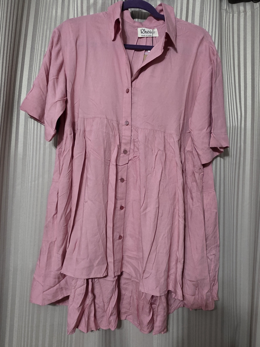 Rhea Costa Dusty Pink Button-Front Tiered Blouse